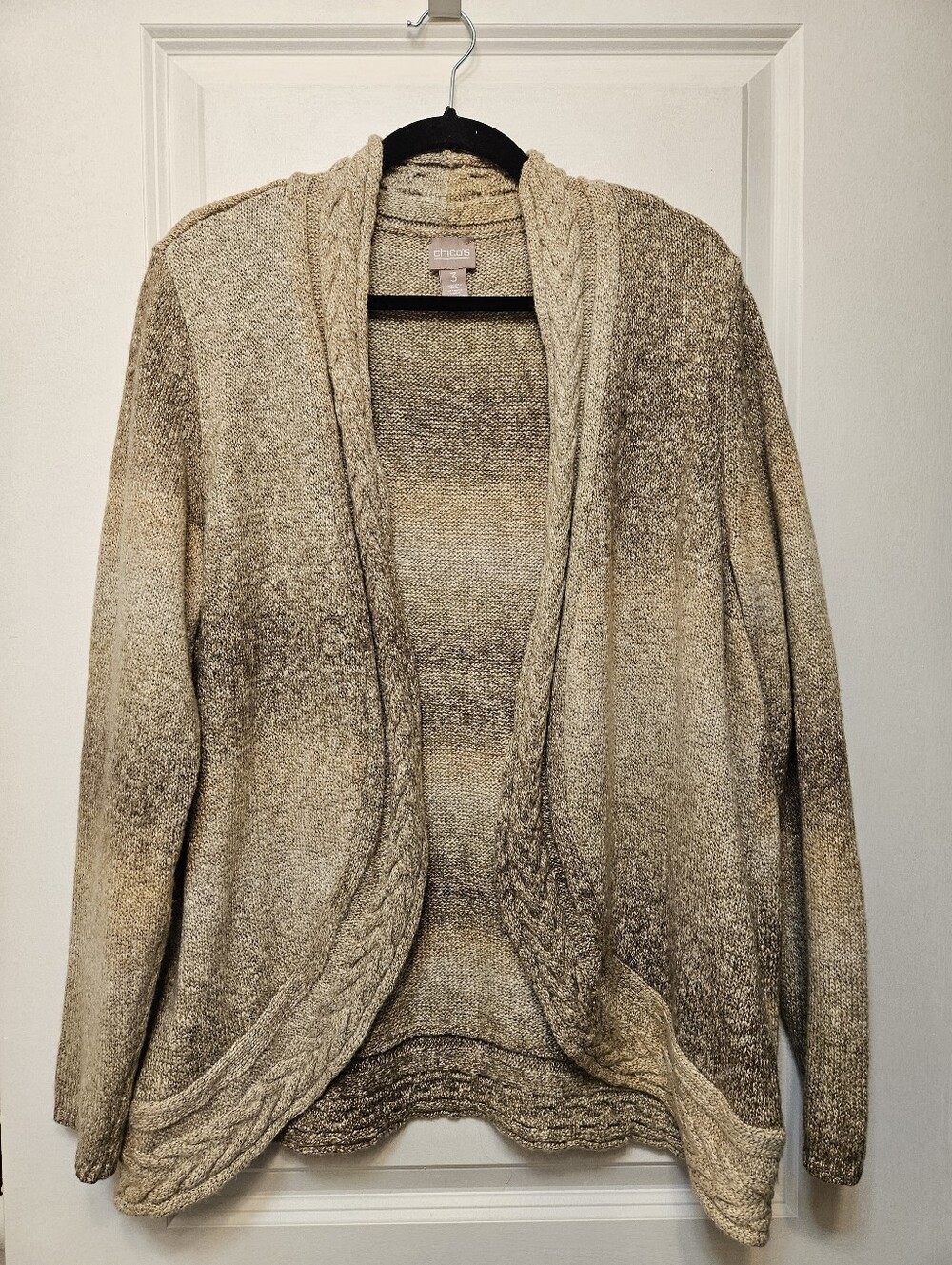 Chico’s Size 3 Taupe Brown Ombré Cable Knit Open Cardigan